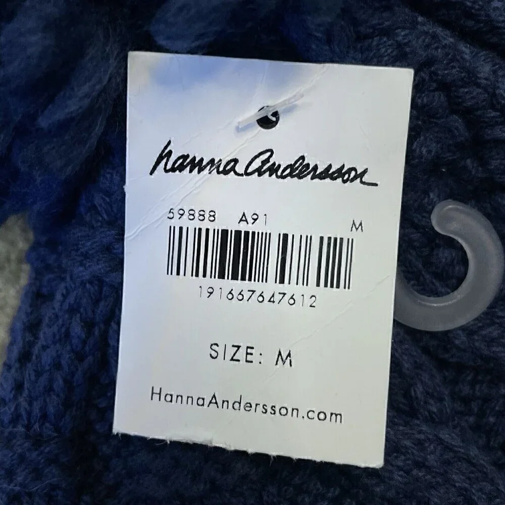 Hanna Andersson Cable Knit Navy Winter Hat With Pom Pom Kids 3-6 Yrs NWT Beanie